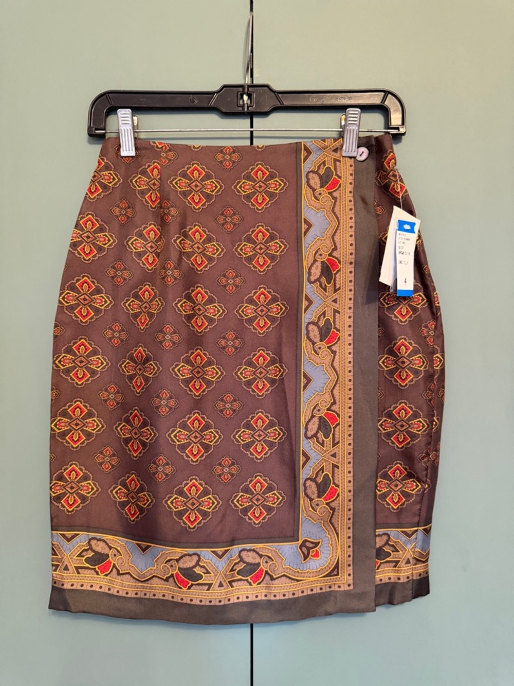 Nwt Vtg Studio G. Brown Gold 100% silk wrap skirt size 4
